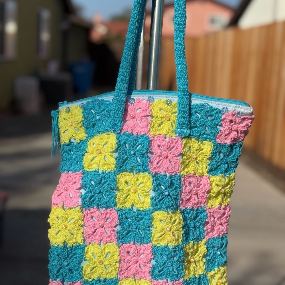 Vibrant Floral Crochet Shoulder Bag